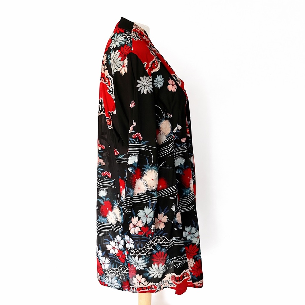 Citron Santa Monica Black Floral Silk Kimono Jacket – EUC – L/XL – MSRP $289 - Picture 6 of 15